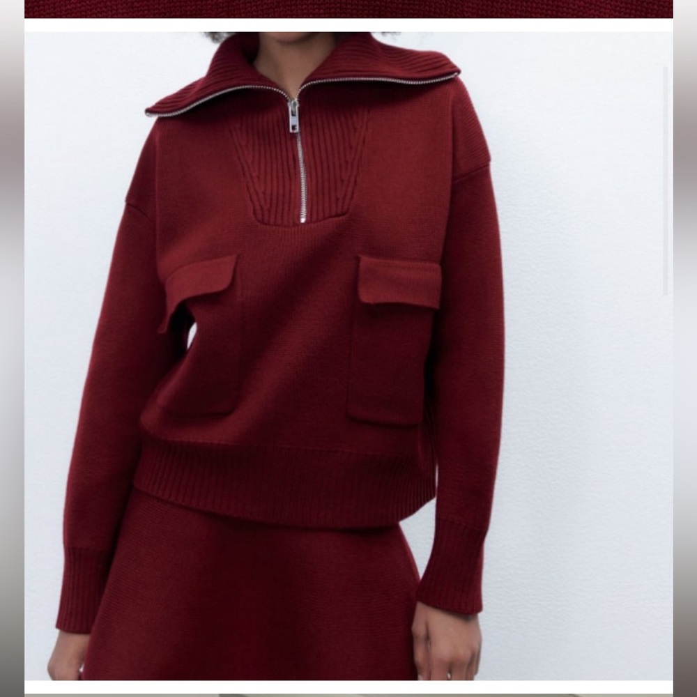 ZARA Merlot Zip Sweater